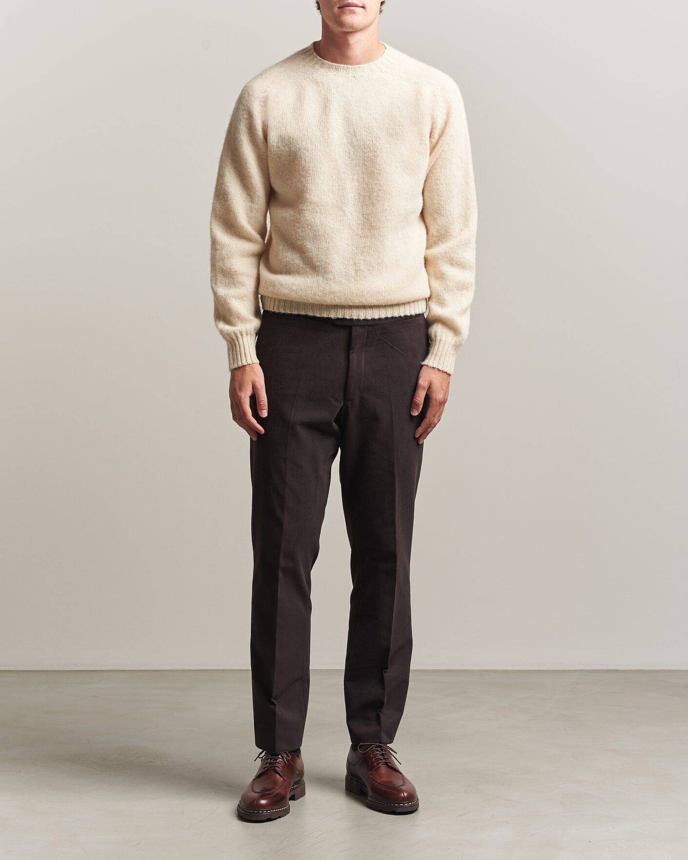 Herre | Gensere | Harley Of Scotland | Brushed Supersoft Lambswool Crewneck Vanilla