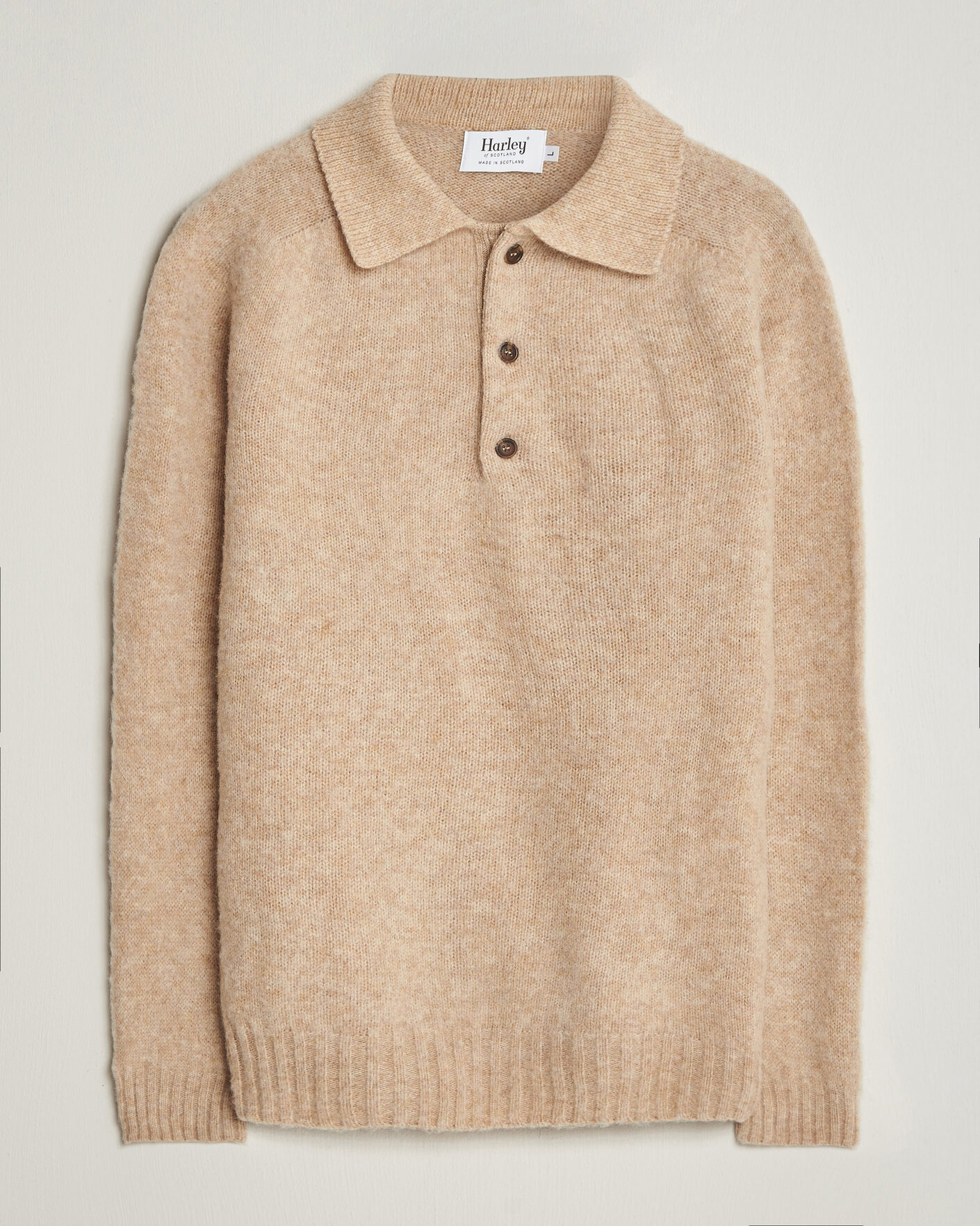 Herre | Gensere | Harley Of Scotland | Brushed Supersoft Lambswool Polo Calico