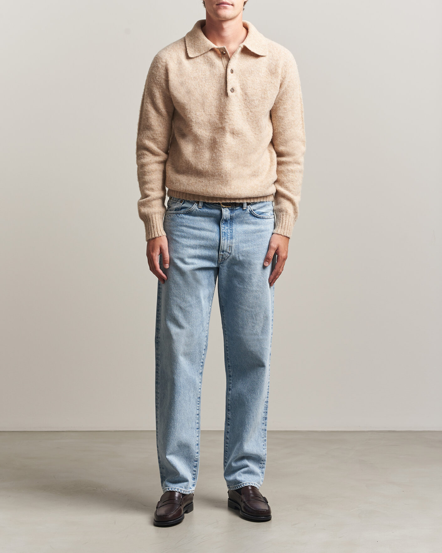 Herre | Gensere | Harley Of Scotland | Brushed Supersoft Lambswool Polo Calico