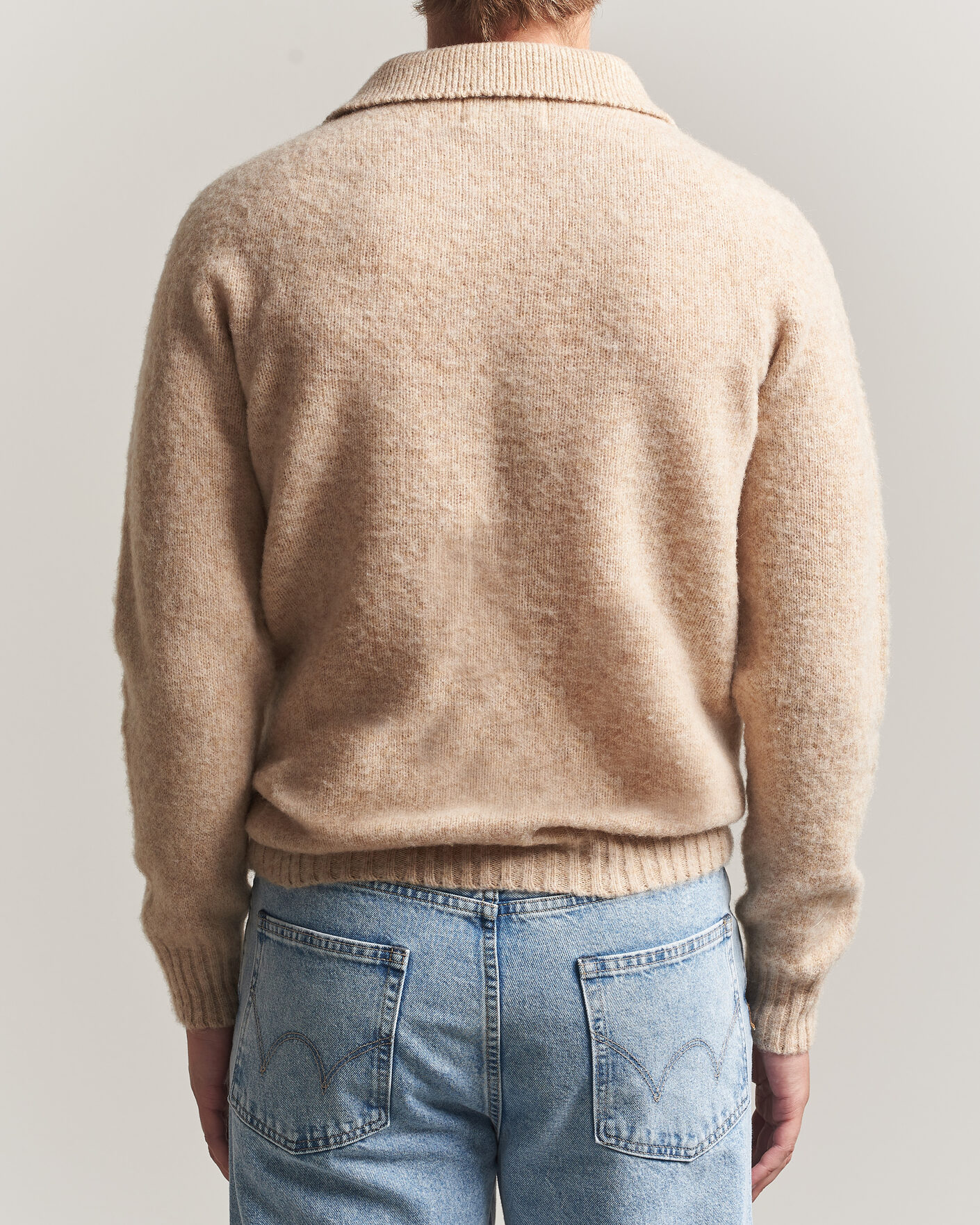 Herre | Gensere | Harley Of Scotland | Brushed Supersoft Lambswool Polo Calico