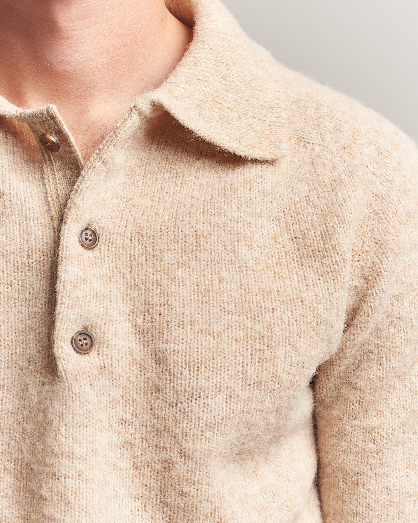 Herre | Gensere | Harley Of Scotland | Brushed Supersoft Lambswool Polo Calico