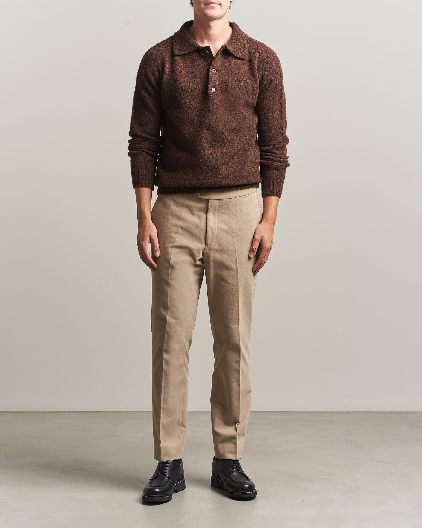 Herre | Gensere | Harley Of Scotland | Brushed Supersoft Lambswool Polo Marron