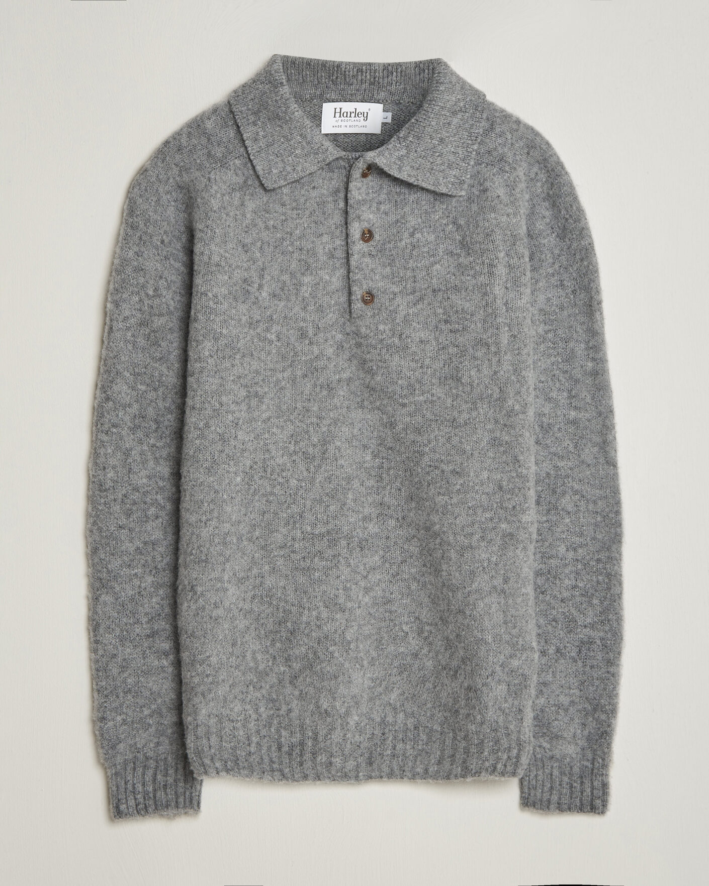 Herre | Gensere | Harley Of Scotland | Brushed Supersoft Lambswool Polo Mid Grey