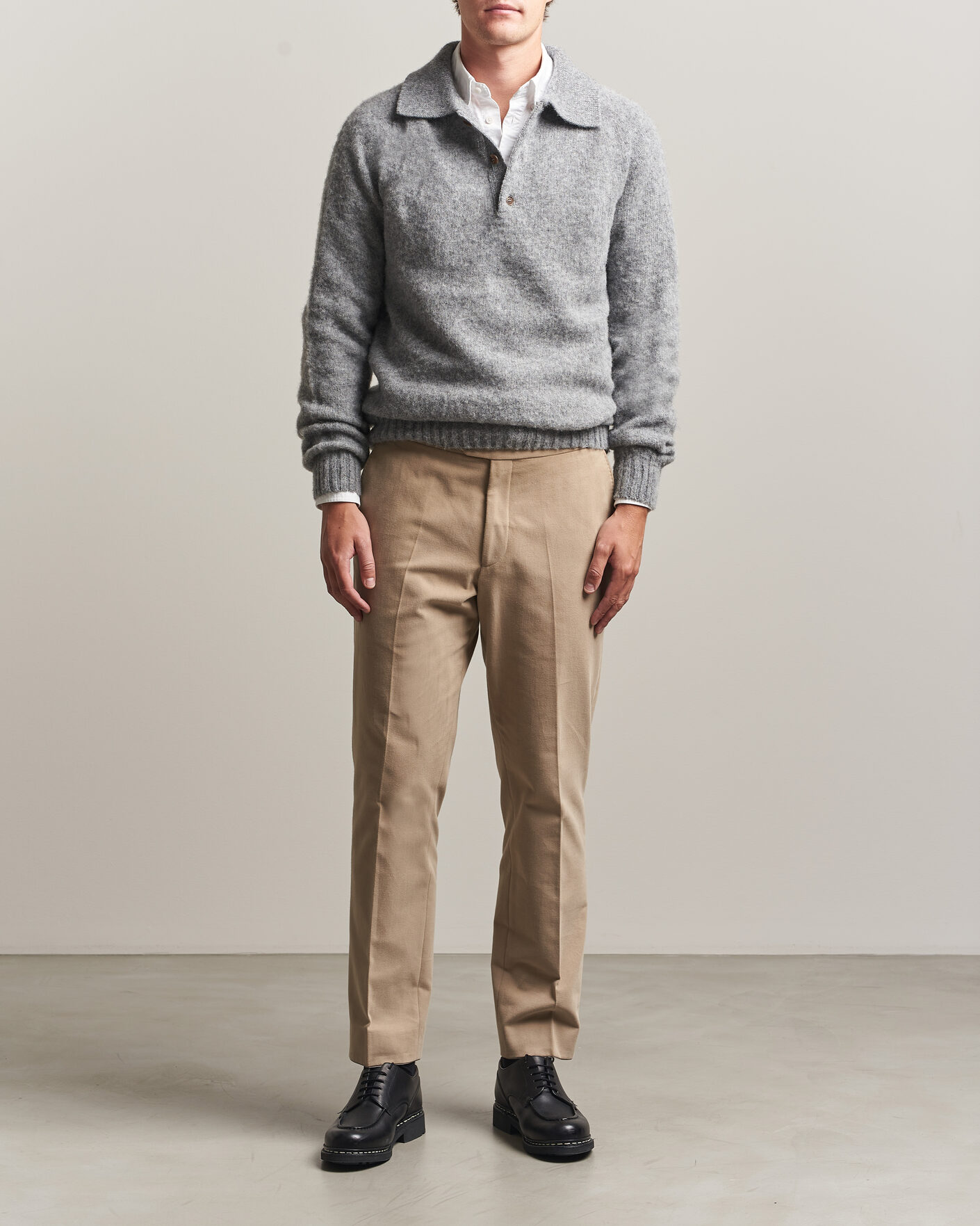 Herre | Gensere | Harley Of Scotland | Brushed Supersoft Lambswool Polo Mid Grey