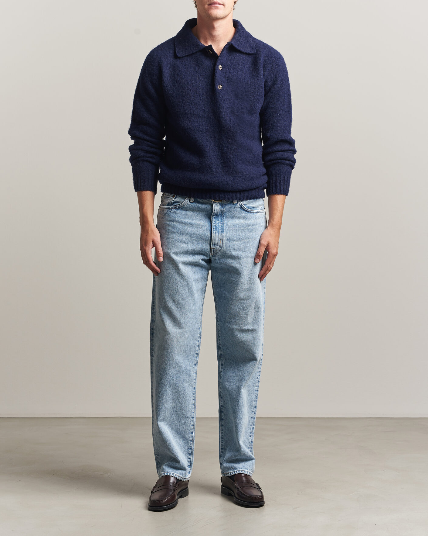 Herre | Gensere | Harley Of Scotland | Brushed Supersoft Lambswool Polo Navy