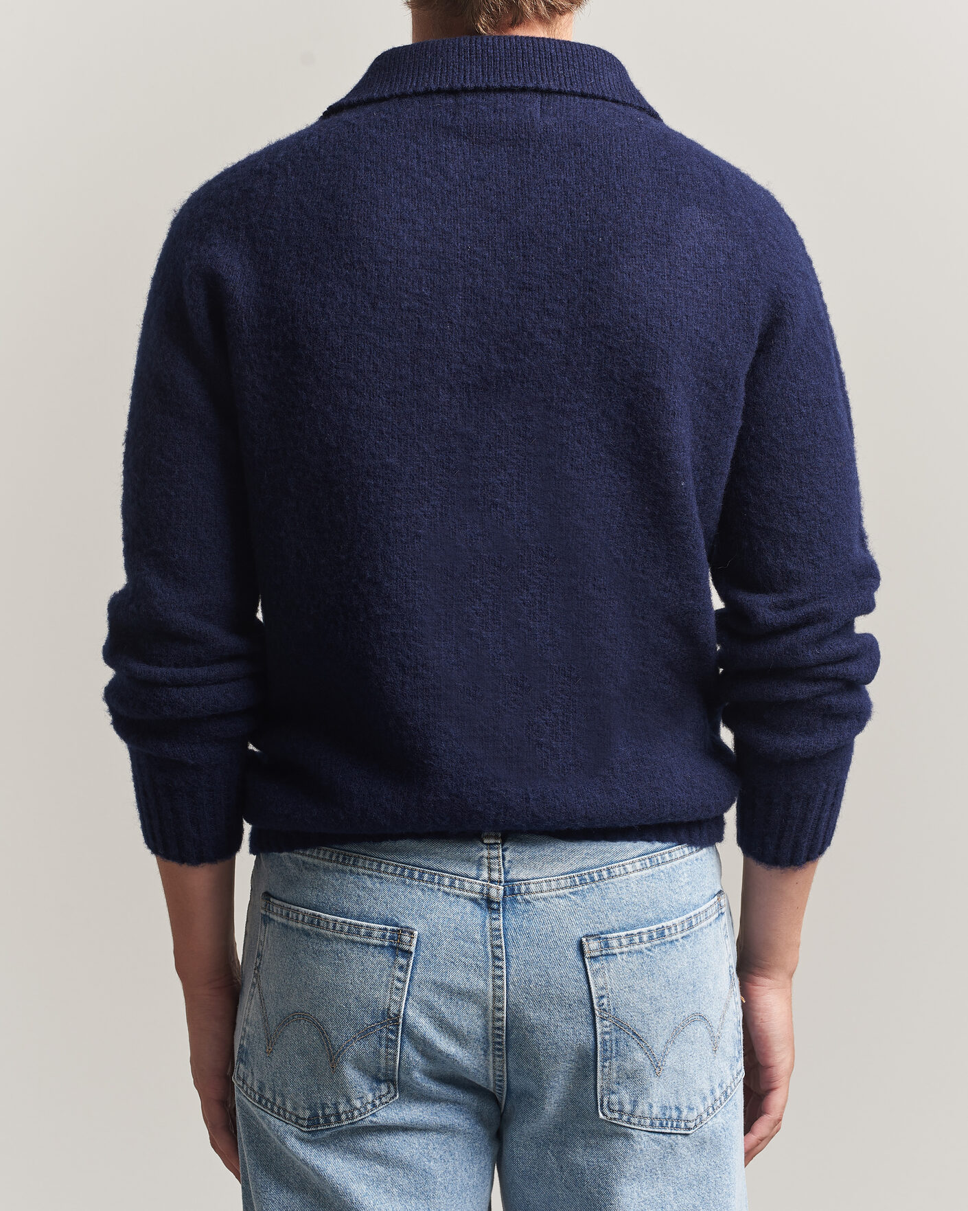 Herre | Gensere | Harley Of Scotland | Brushed Supersoft Lambswool Polo Navy