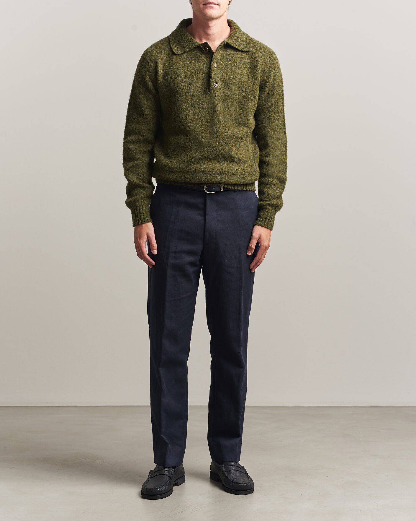 Herre | Gensere | Harley Of Scotland | Brushed Supersoft Lambswool Polo Scots Pine