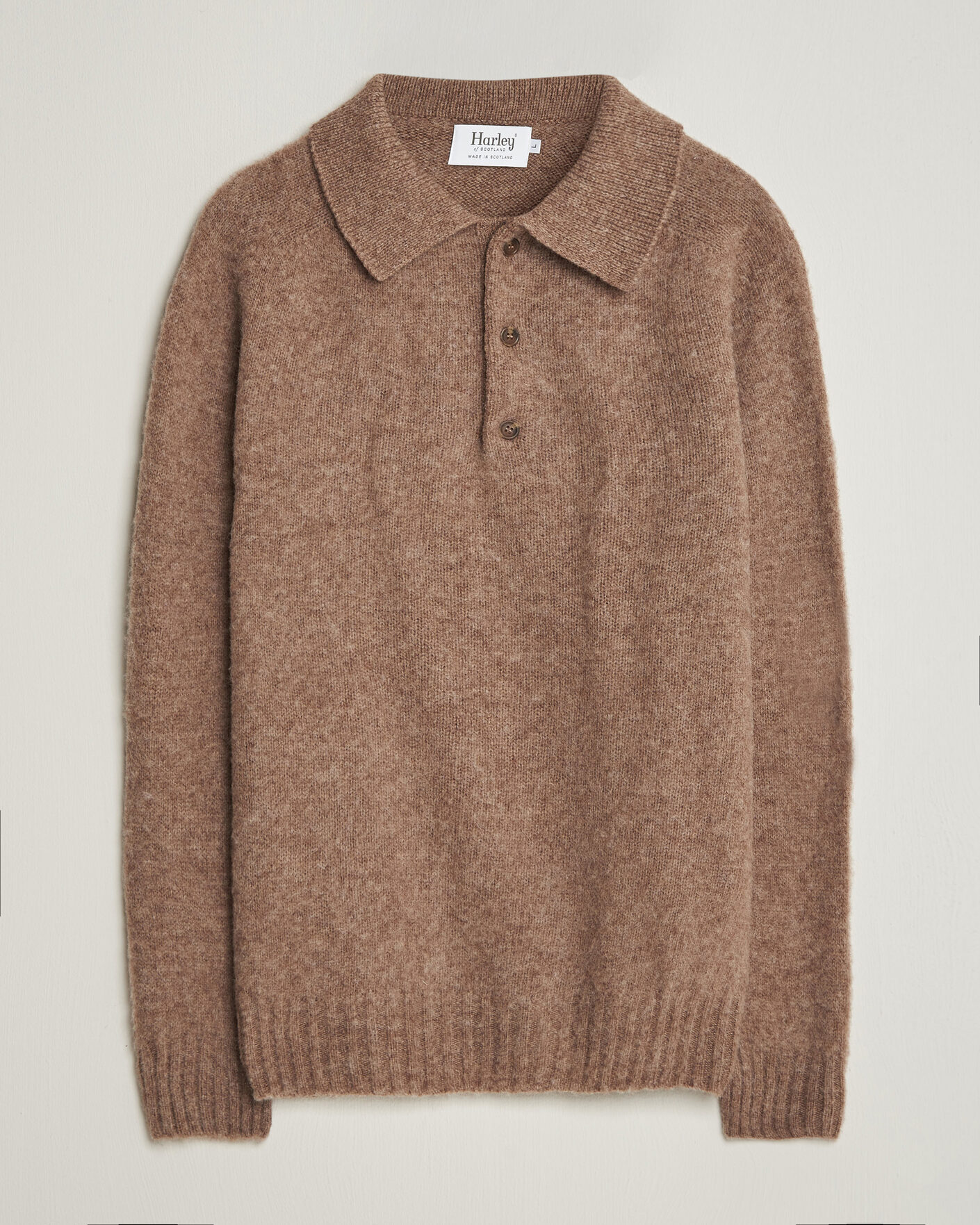 Herre | Gensere | Harley Of Scotland | Brushed Supersoft Lambswool Polo Tundra