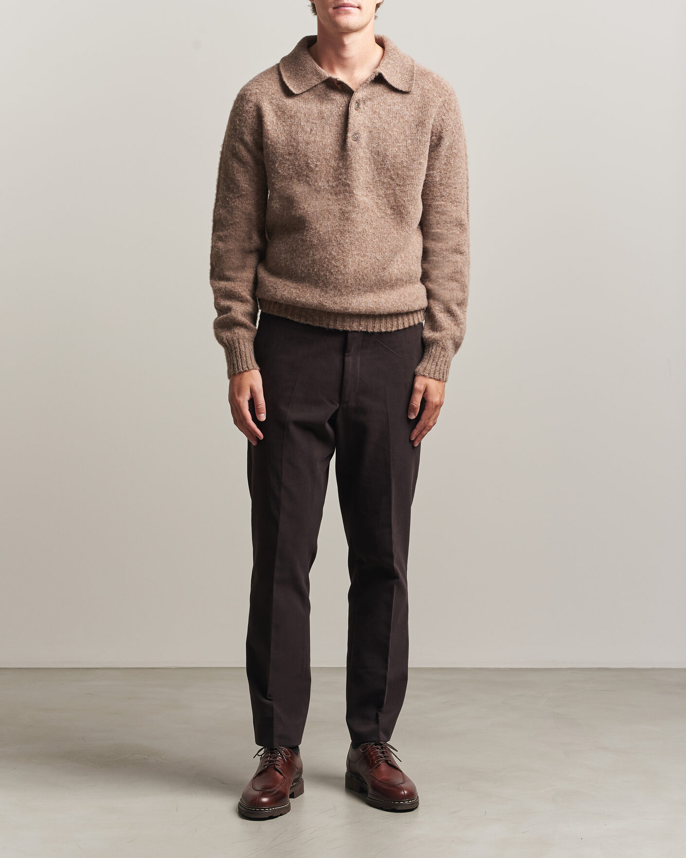 Herre | Gensere | Harley Of Scotland | Brushed Supersoft Lambswool Polo Tundra