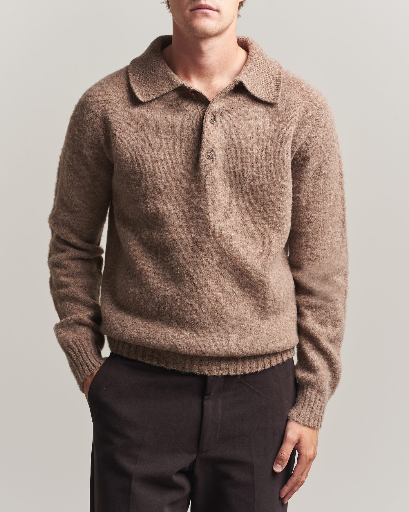 Herre | Gensere | Harley Of Scotland | Brushed Supersoft Lambswool Polo Tundra