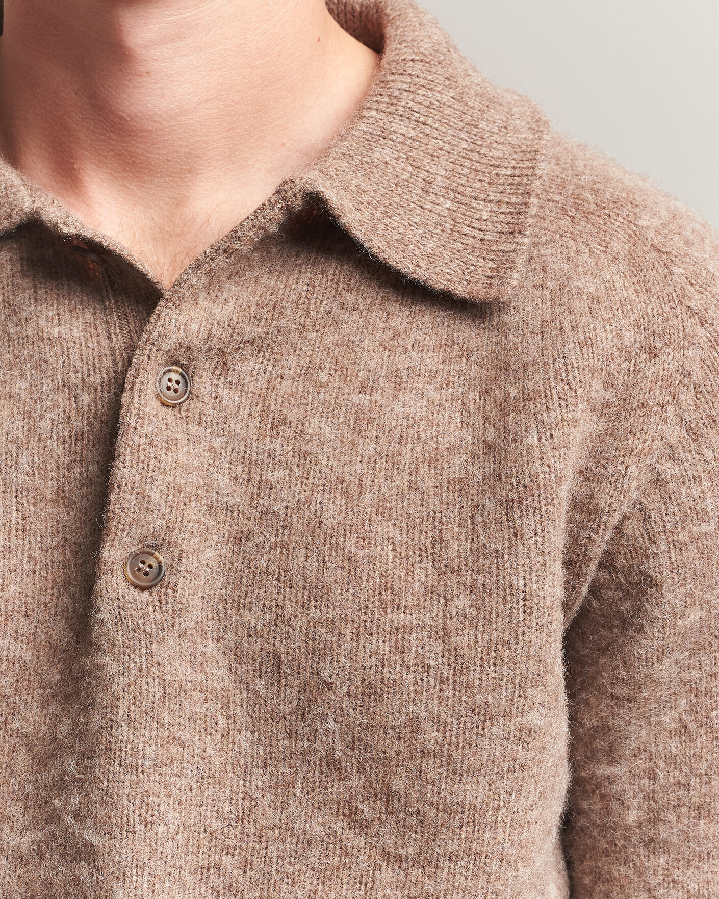 Herre | Gensere | Harley Of Scotland | Brushed Supersoft Lambswool Polo Tundra