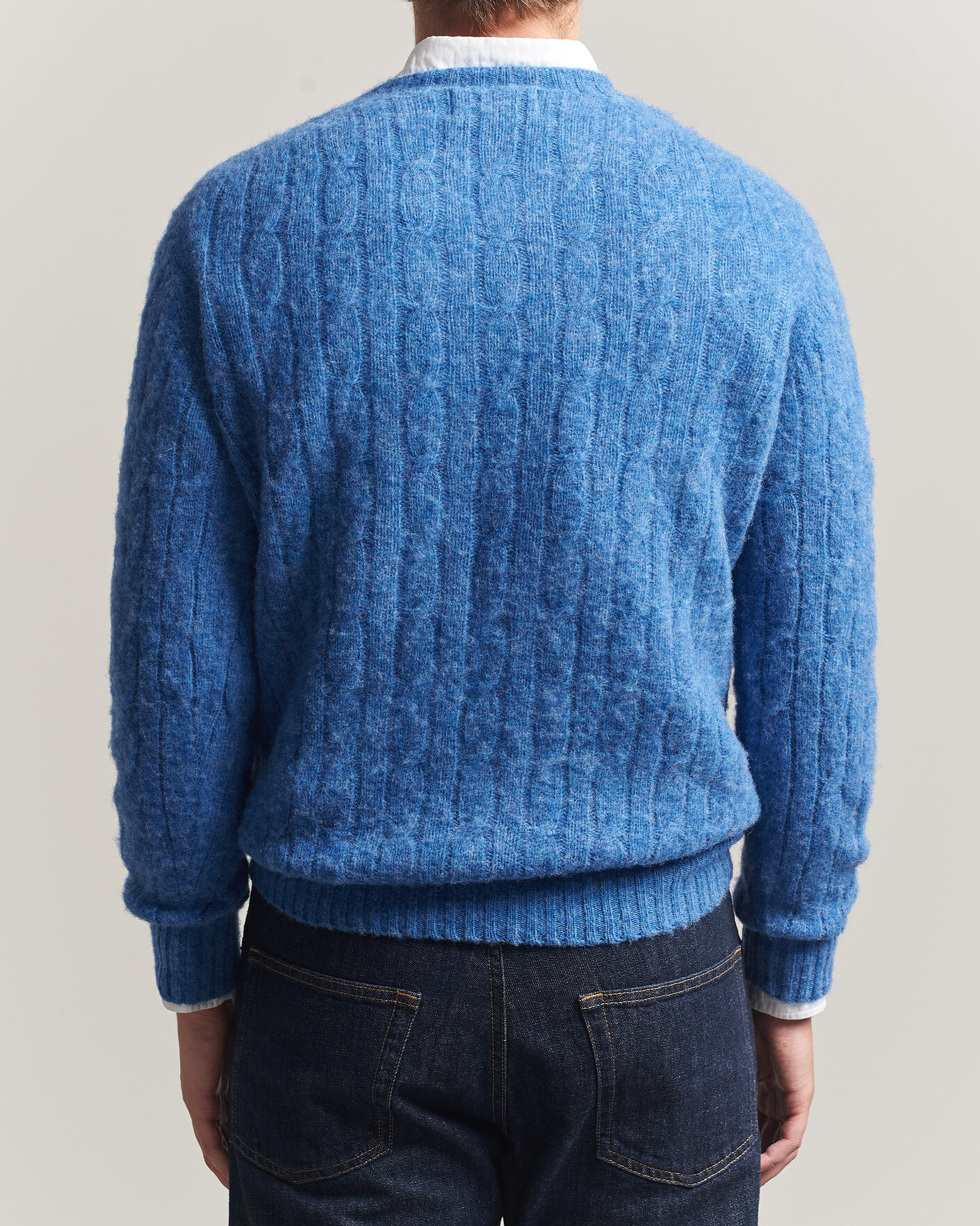 Herre | Gensere | Harley Of Scotland | Brushed Supersoft Lambswool Cable Cobalt
