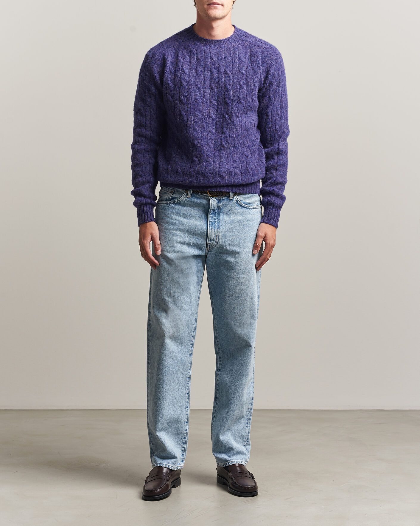 Herre | Gensere | Harley Of Scotland | Brushed Supersoft Lambswool Cable Iris