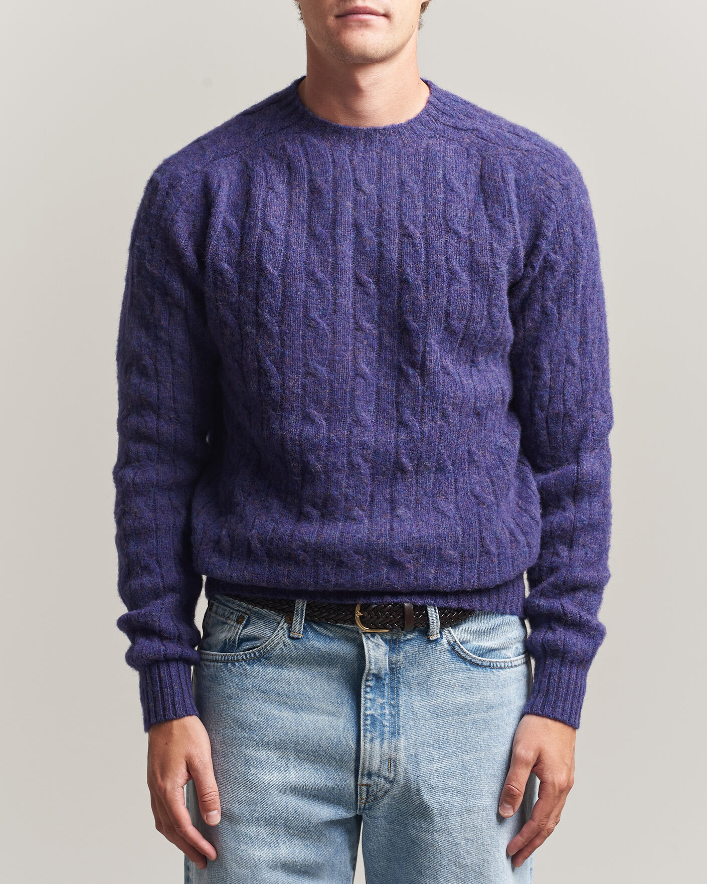Herre | Gensere | Harley Of Scotland | Brushed Supersoft Lambswool Cable Iris