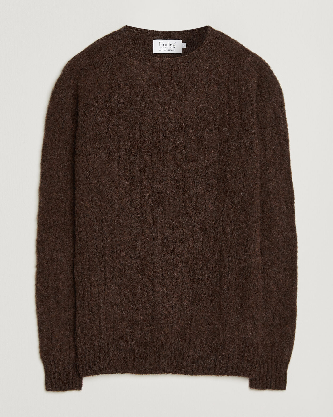 Herre | Gensere | Harley Of Scotland | Brushed Supersoft Lambswool Cable Marron