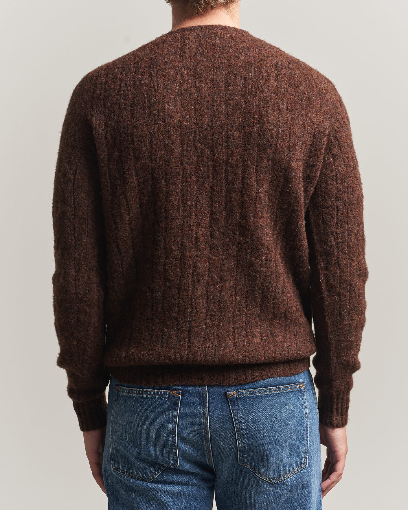 Herre | Gensere | Harley Of Scotland | Brushed Supersoft Lambswool Cable Marron