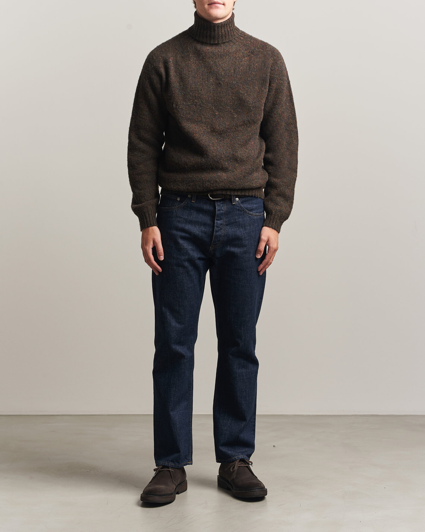 Herre | Gensere | Harley Of Scotland | Brushed Supersoft Lambswool Rollneck Carob