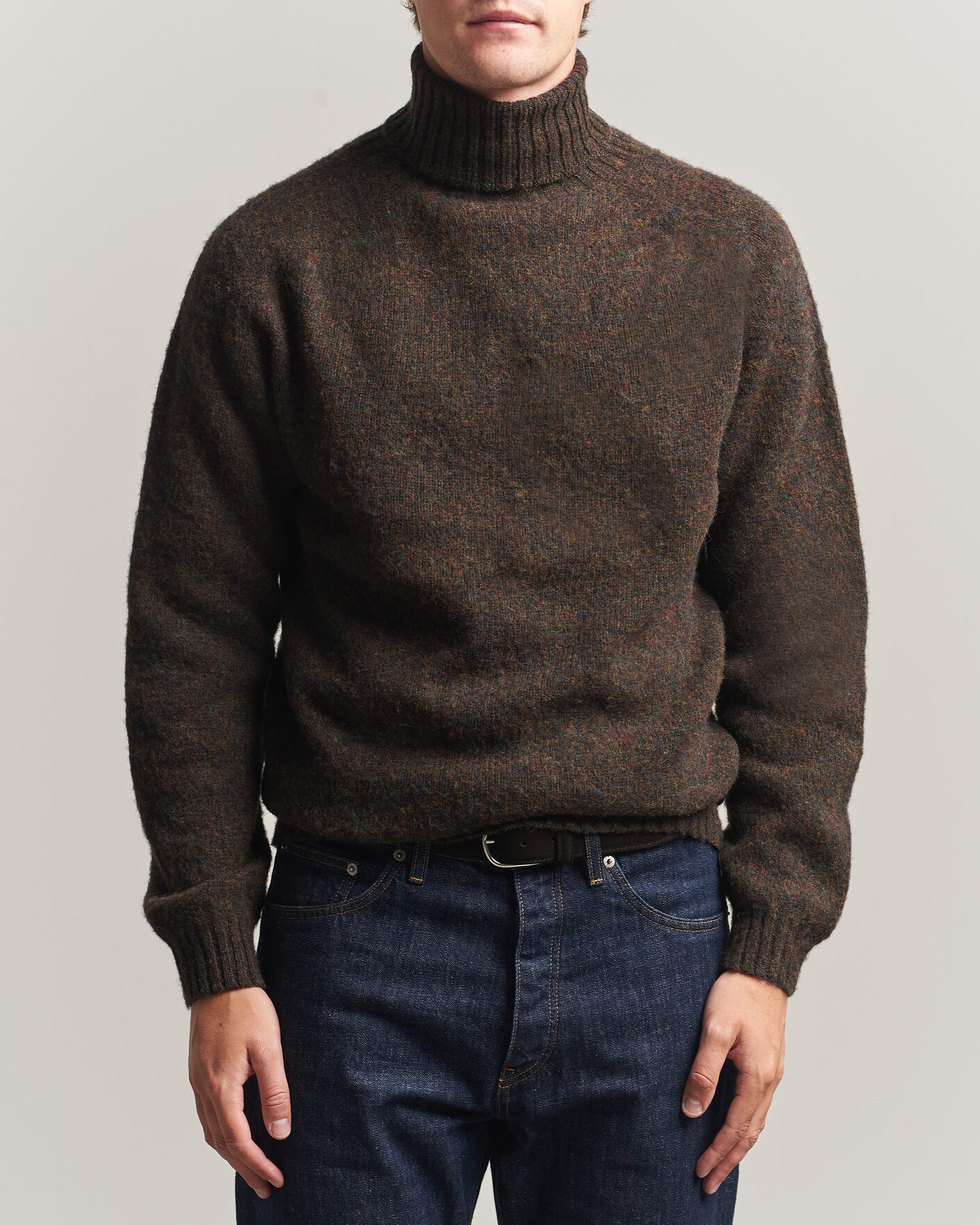 Herre | Gensere | Harley Of Scotland | Brushed Supersoft Lambswool Rollneck Carob