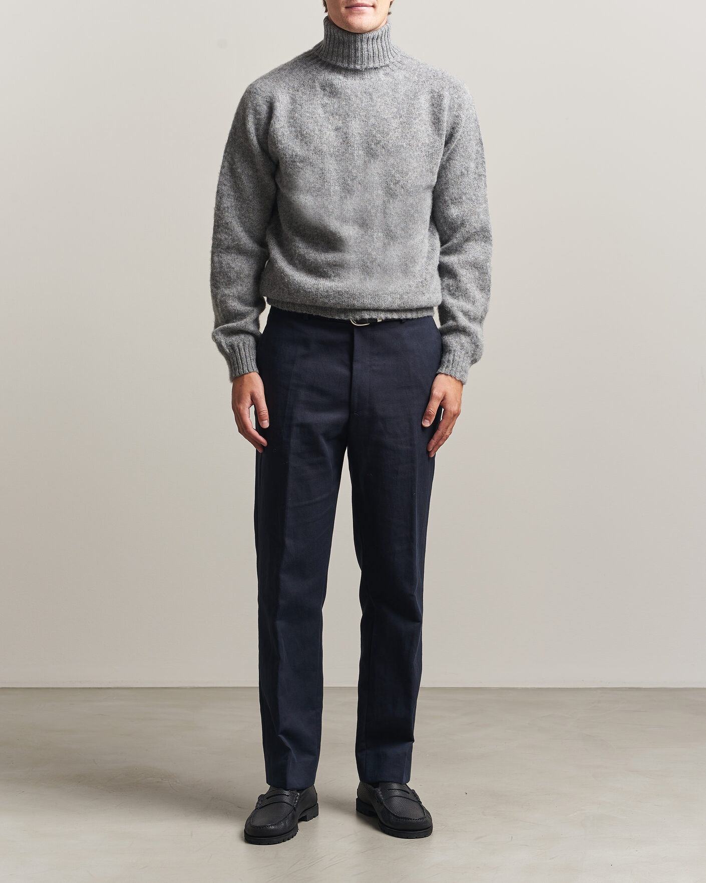 Herre | Gensere | Harley Of Scotland | Brushed Supersoft Lambswool Rollneck Mid Grey