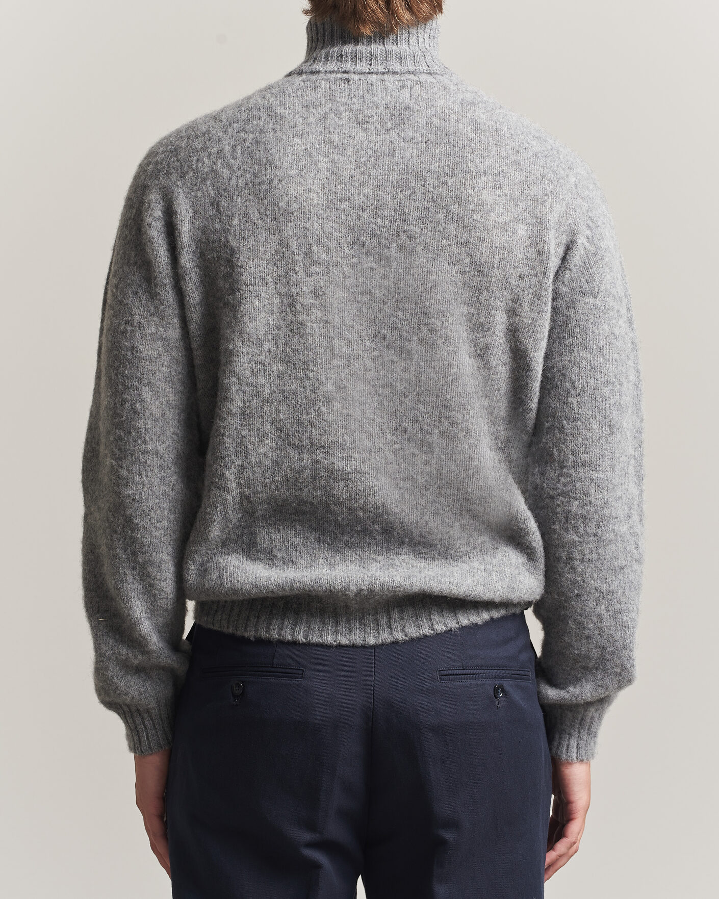 Herre | Gensere | Harley Of Scotland | Brushed Supersoft Lambswool Rollneck Mid Grey