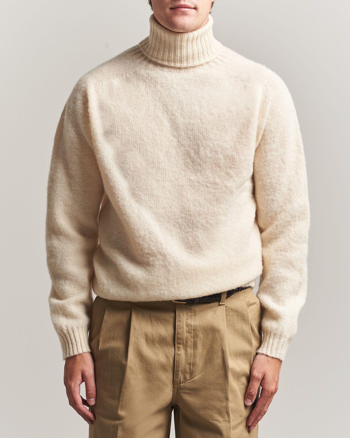 Herre | Gensere | Harley Of Scotland | Brushed Supersoft Lambswool Rollneck Vanilla