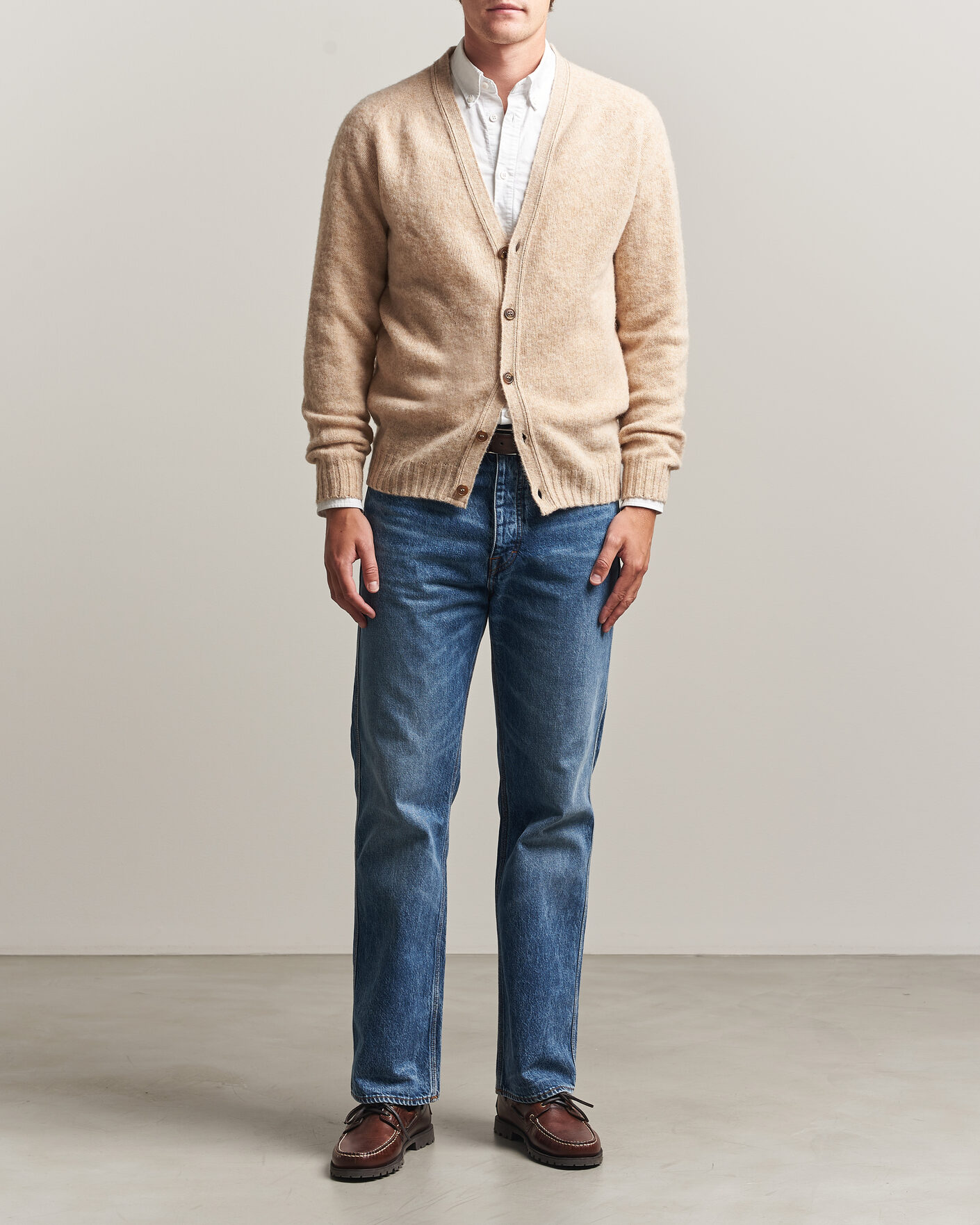 Herre | Gensere | Harley Of Scotland | Brushed Supersoft Lambswool Cardigan Calico