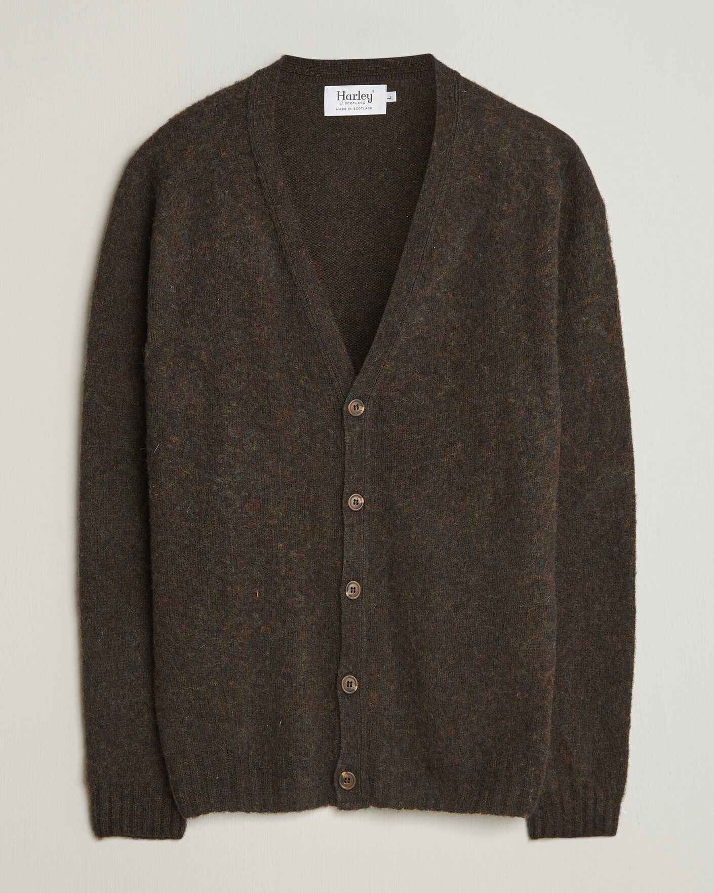 Herre | Gensere | Harley Of Scotland | Brushed Supersoft Lambswool Cardigan Carob