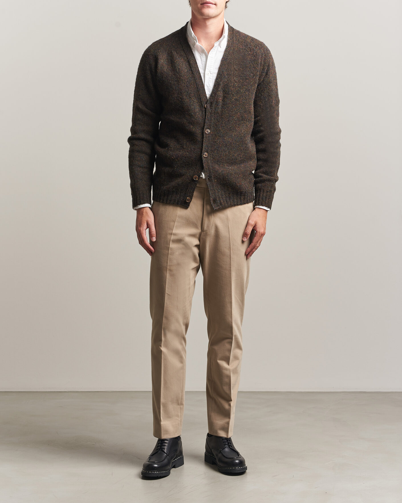 Herre | Gensere | Harley Of Scotland | Brushed Supersoft Lambswool Cardigan Carob