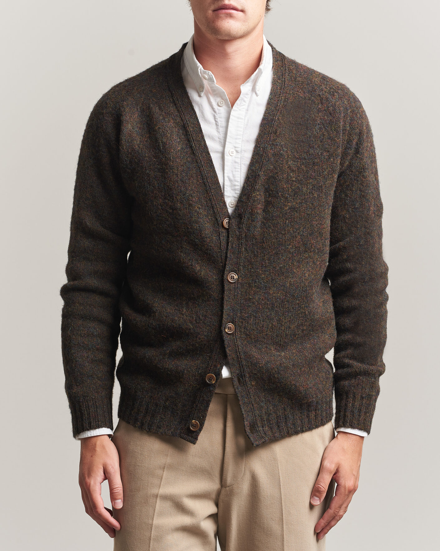 Herre | Gensere | Harley Of Scotland | Brushed Supersoft Lambswool Cardigan Carob