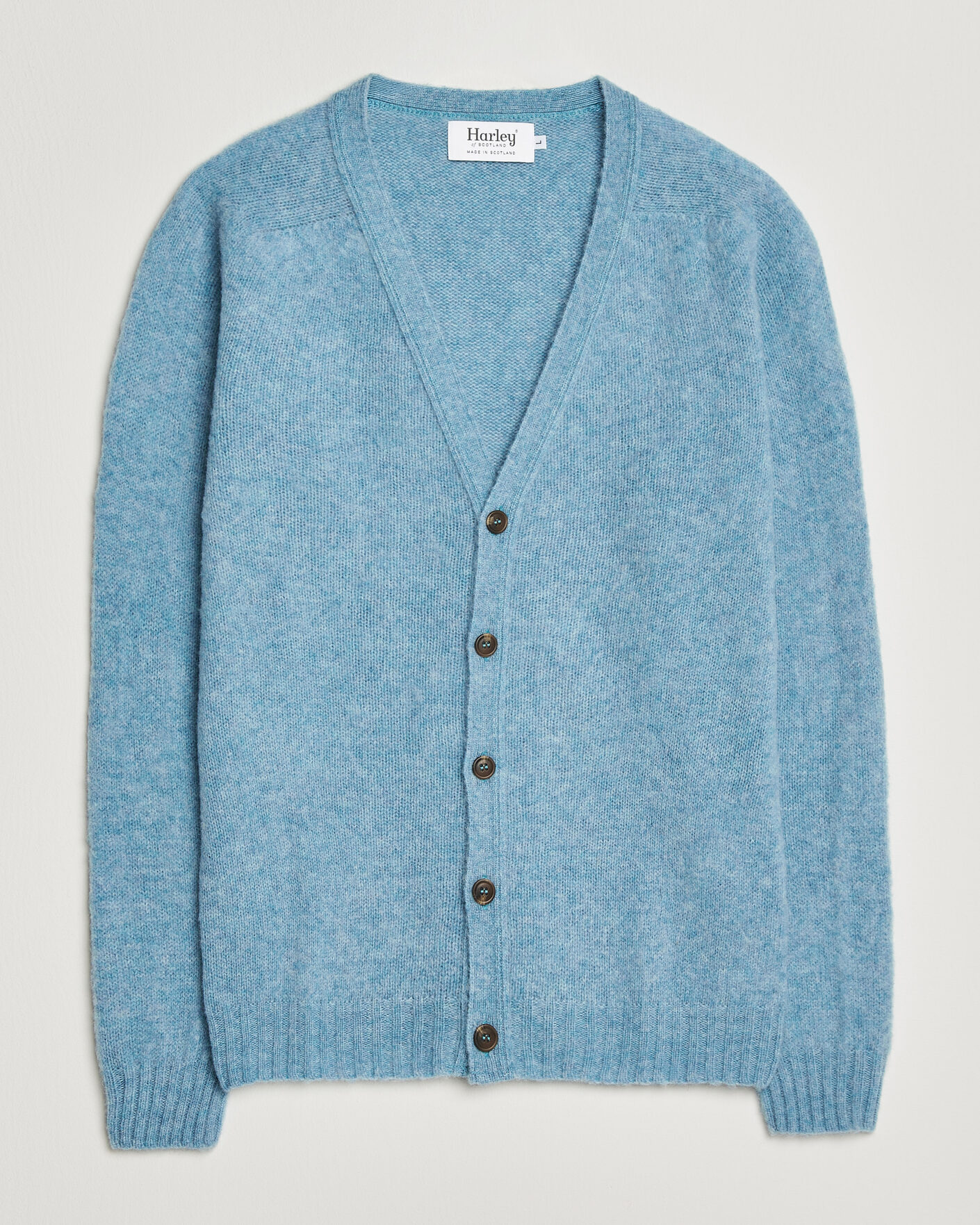 Herre | Gensere | Harley Of Scotland | Brushed Supersoft Lambswool Cardigan Loch Blue
