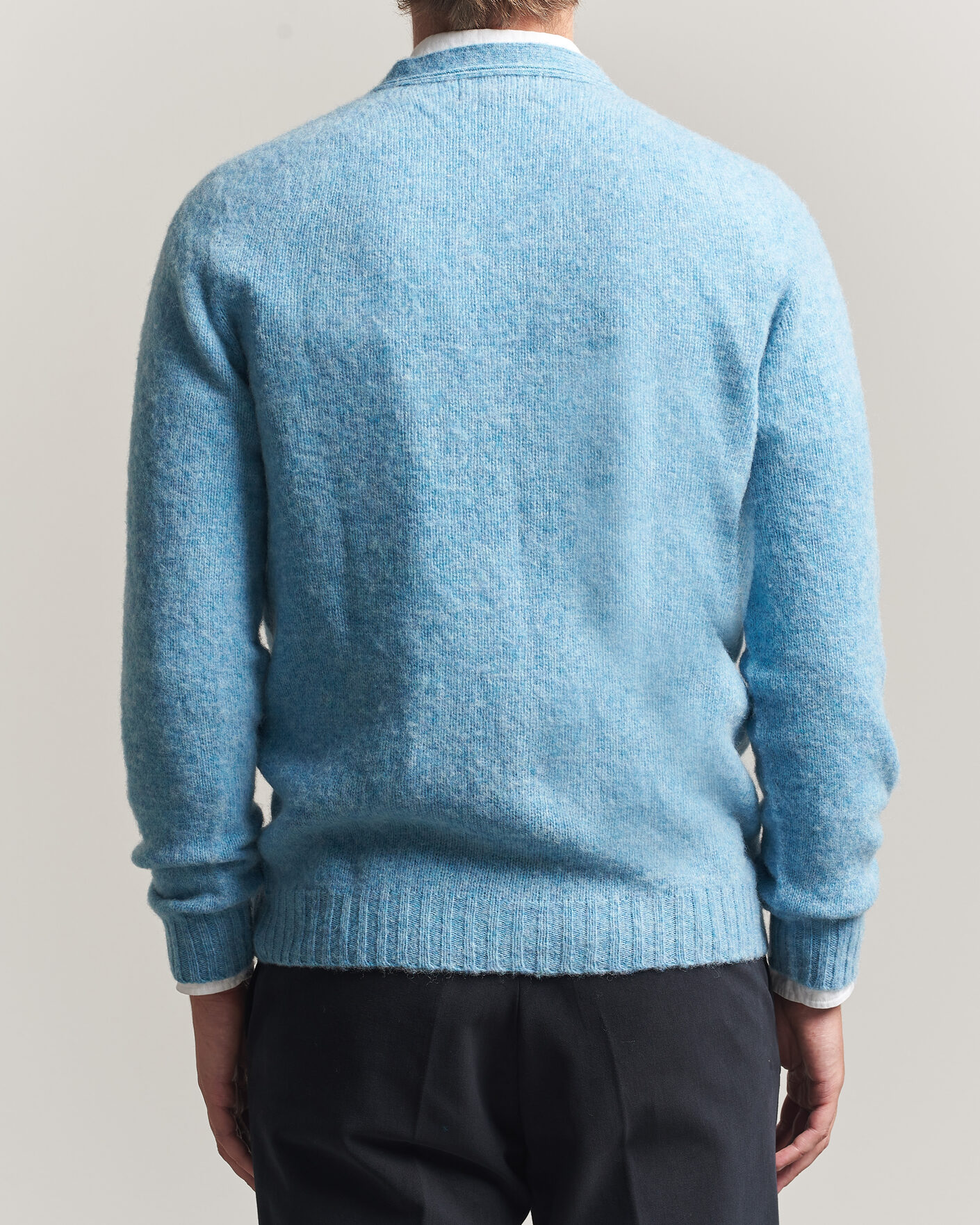 Herre | Gensere | Harley Of Scotland | Brushed Supersoft Lambswool Cardigan Loch Blue