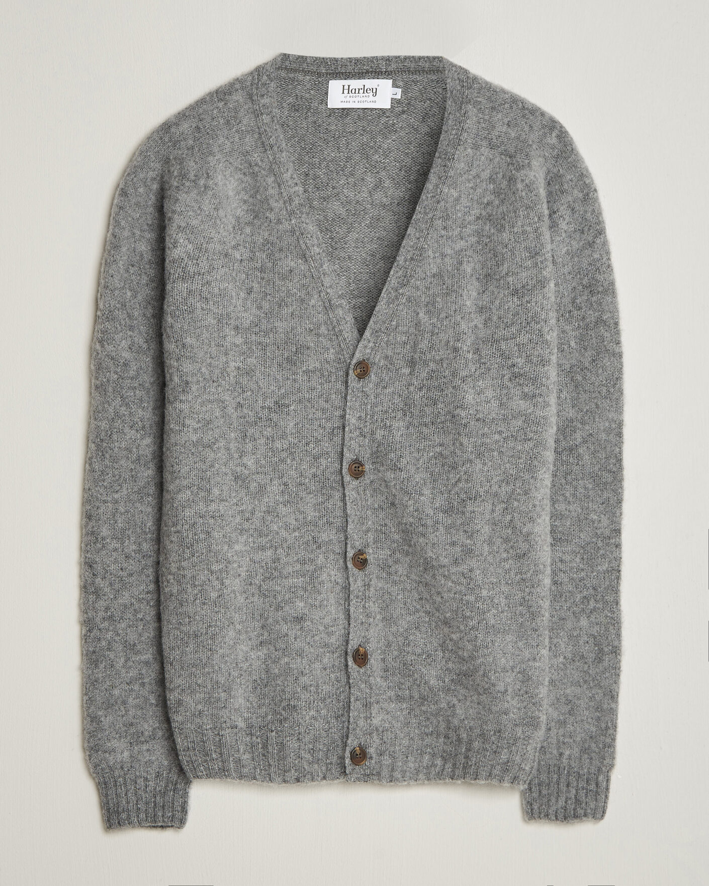 Herre | Gensere | Harley Of Scotland | Brushed Supersoft Lambswool Cardigan Mid Grey