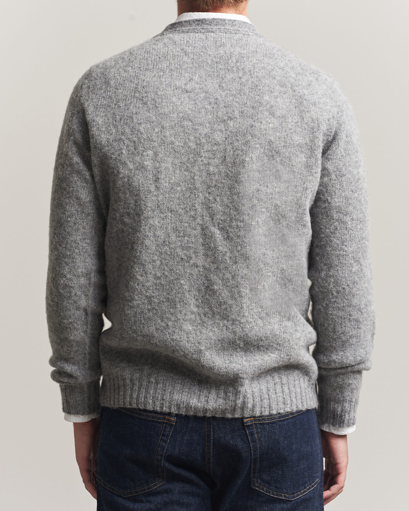Herre | Gensere | Harley Of Scotland | Brushed Supersoft Lambswool Cardigan Mid Grey