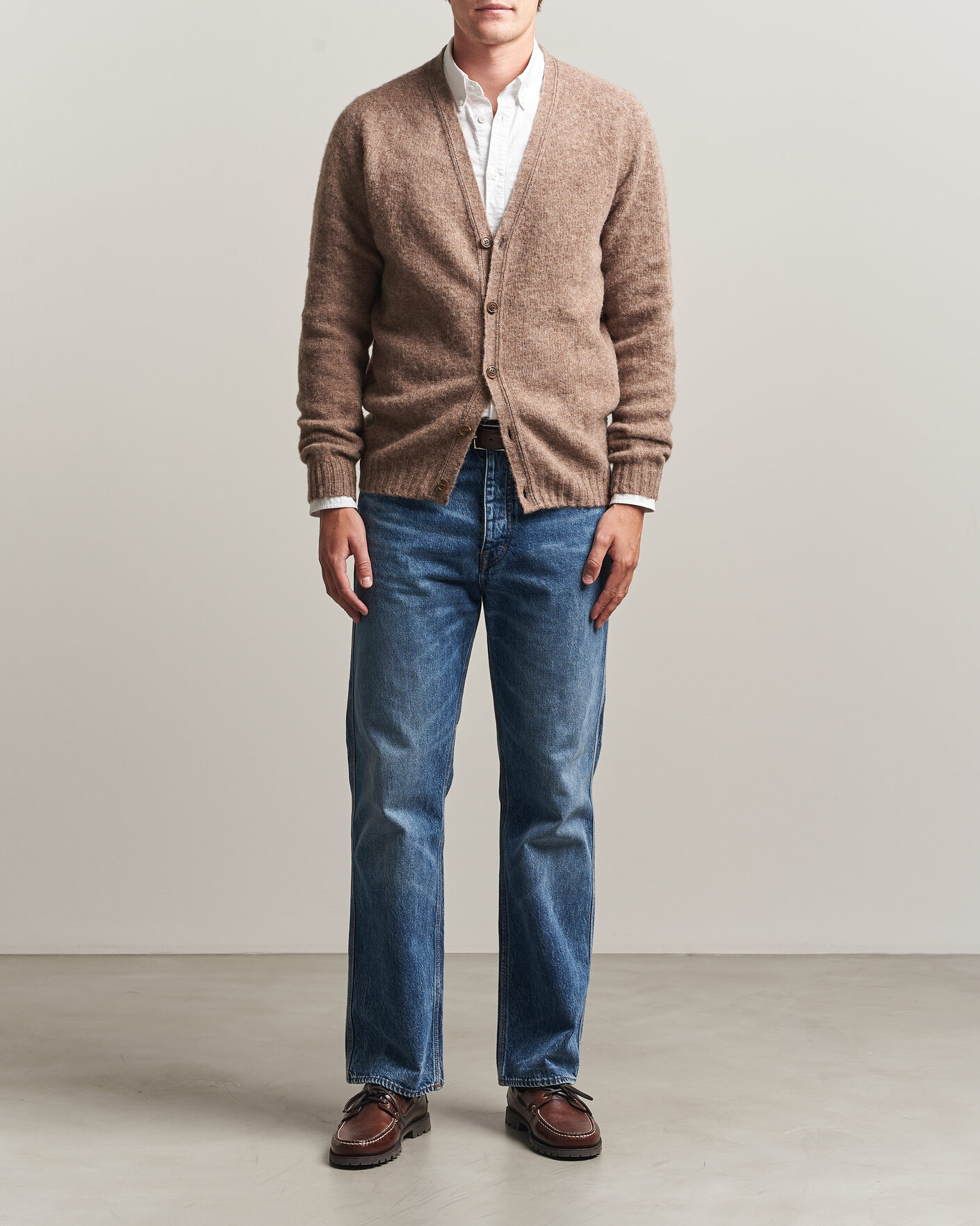 Herre | Gensere | Harley Of Scotland | Brushed Supersoft Lambswool Cardigan Tundra