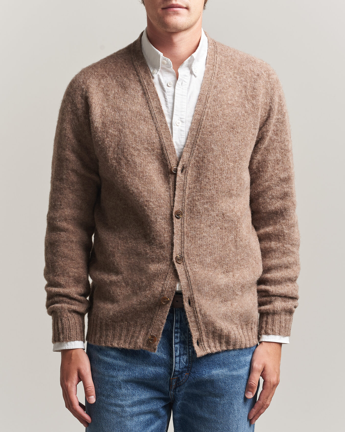 Herre | Gensere | Harley Of Scotland | Brushed Supersoft Lambswool Cardigan Tundra