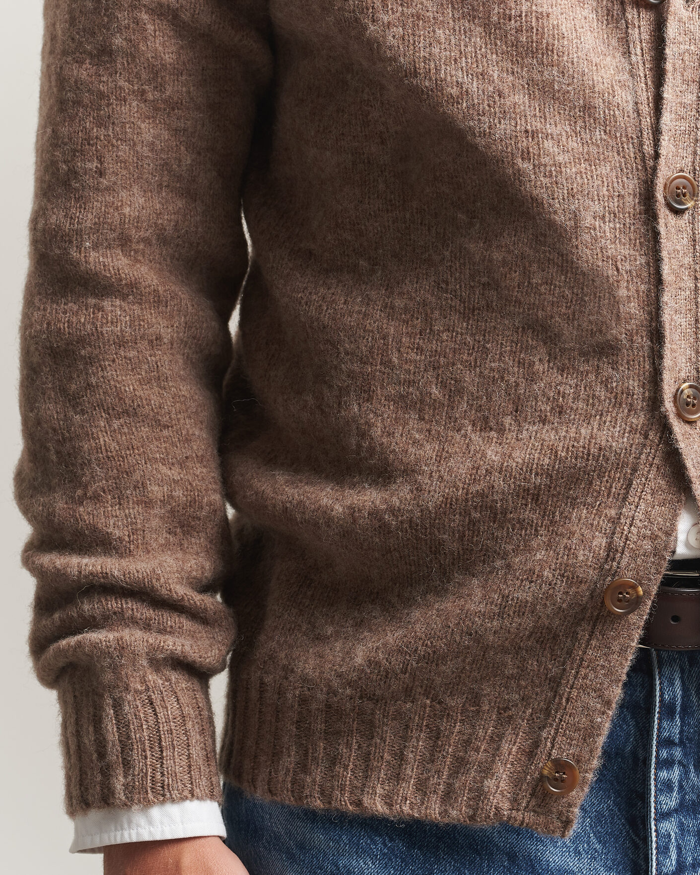 Herre | Gensere | Harley Of Scotland | Brushed Supersoft Lambswool Cardigan Tundra