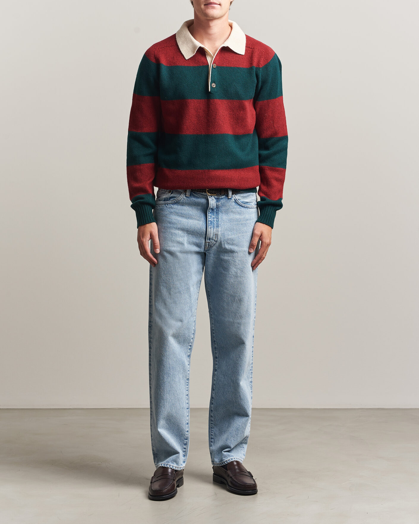 Herre | Gensere | Harley Of Scotland | Supersoft 2ply Lambswool Rugby Green/Red