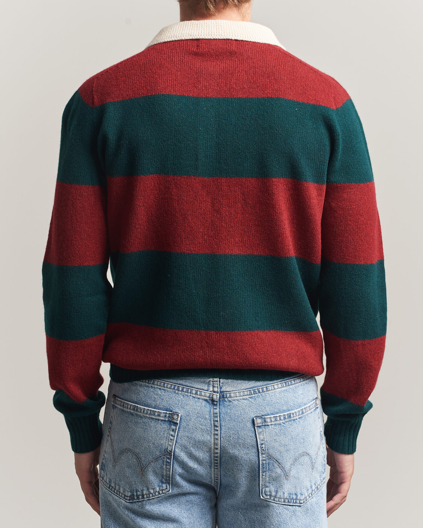 Herre | Gensere | Harley Of Scotland | Supersoft 2ply Lambswool Rugby Green/Red