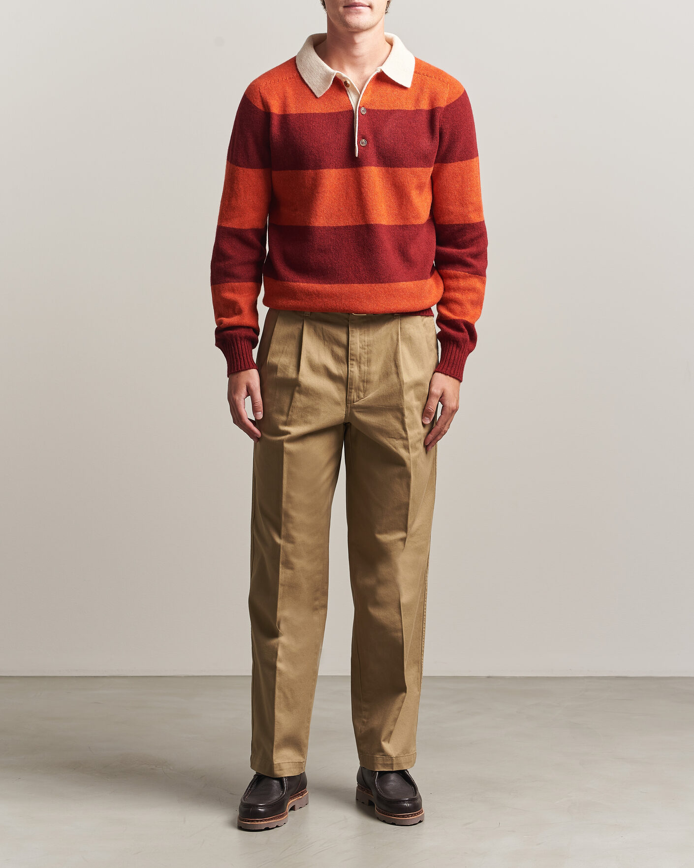Herre | Gensere | Harley Of Scotland | Supersoft 2ply Lambswool Rugby Red/Orange