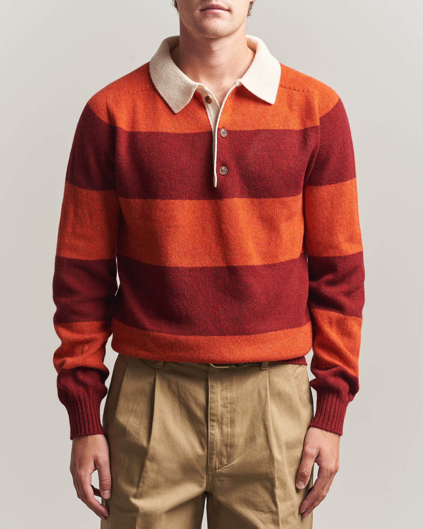 Herre | Gensere | Harley Of Scotland | Supersoft 2ply Lambswool Rugby Red/Orange