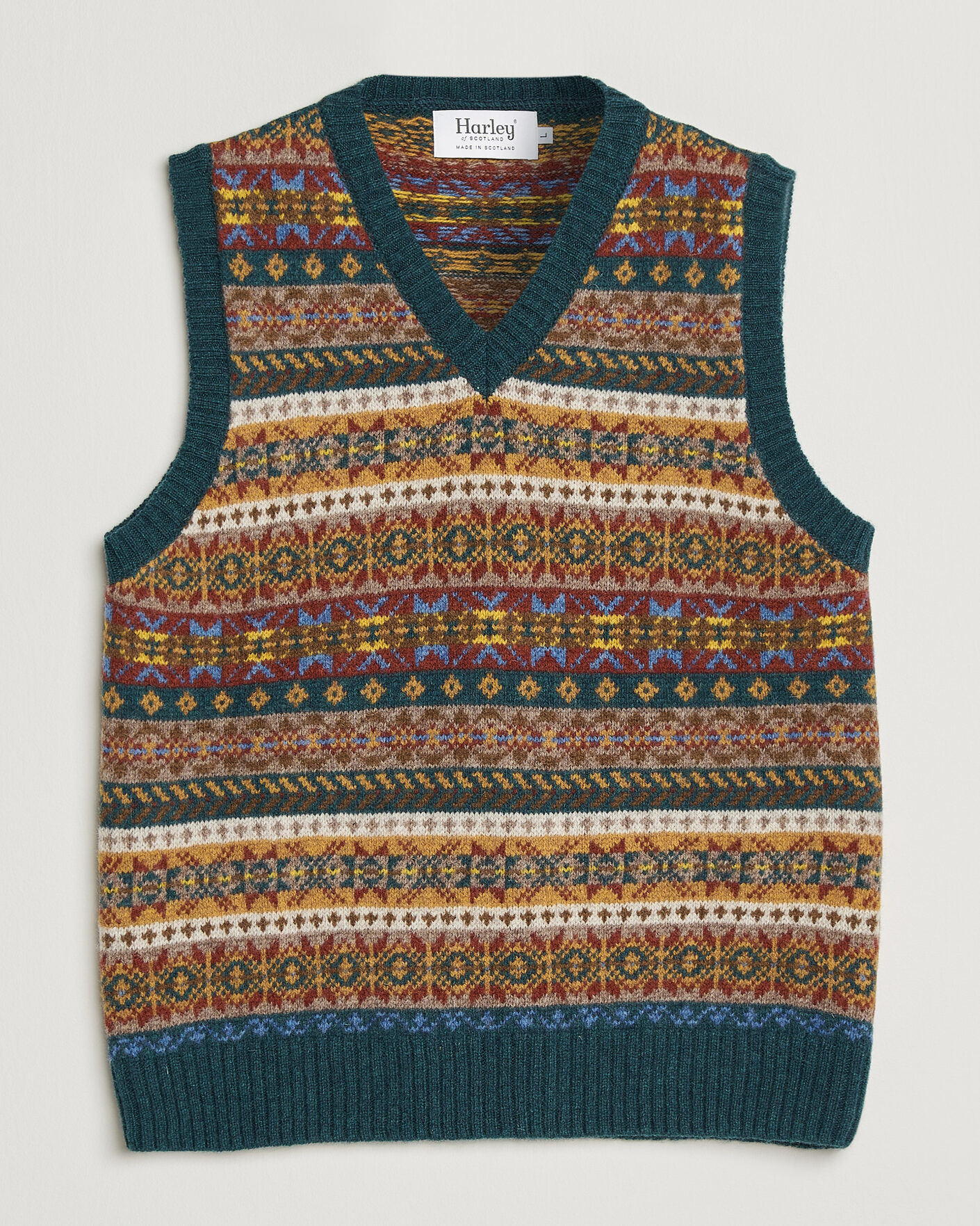 Herre | Gensere | Harley Of Scotland | Supersoft 2ply Lambswool Fairisle Vest Tempest