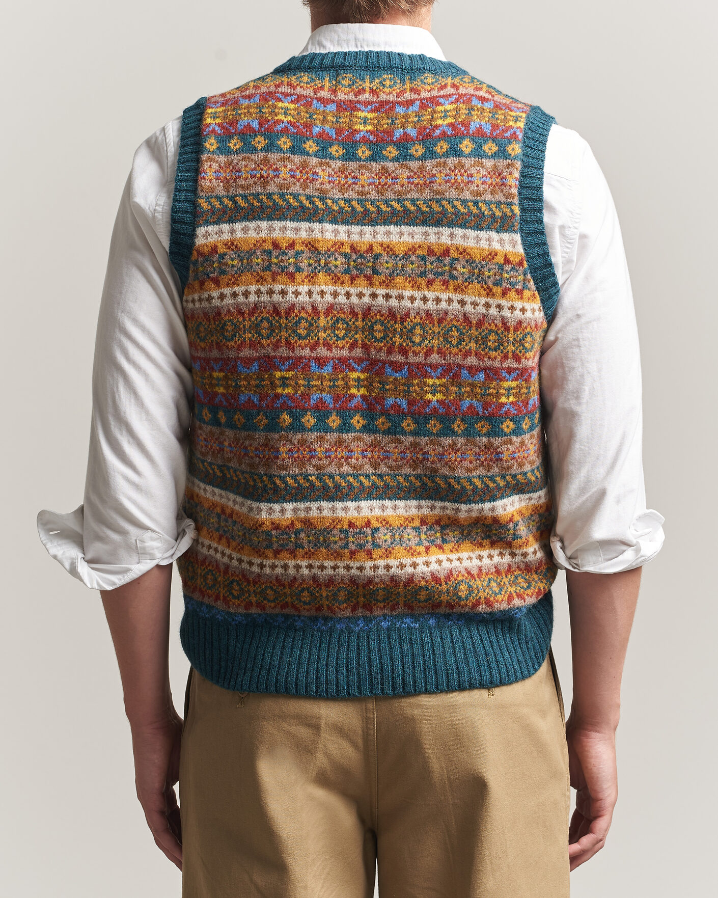 Herre | Gensere | Harley Of Scotland | Supersoft 2ply Lambswool Fairisle Vest Tempest