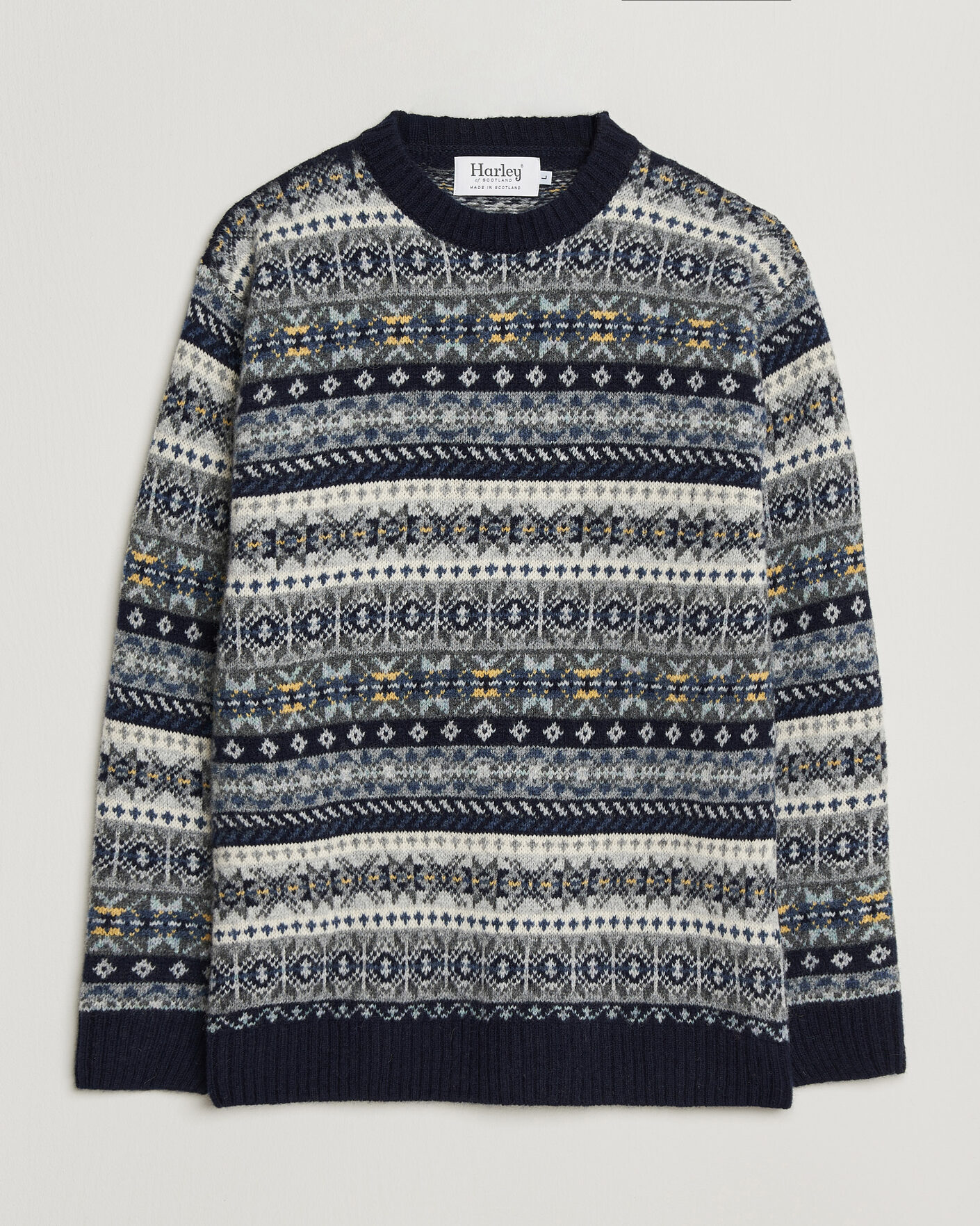 Herre | Gensere | Harley Of Scotland | Supersoft 2ply Lambswool Fairisle Crew Navy
