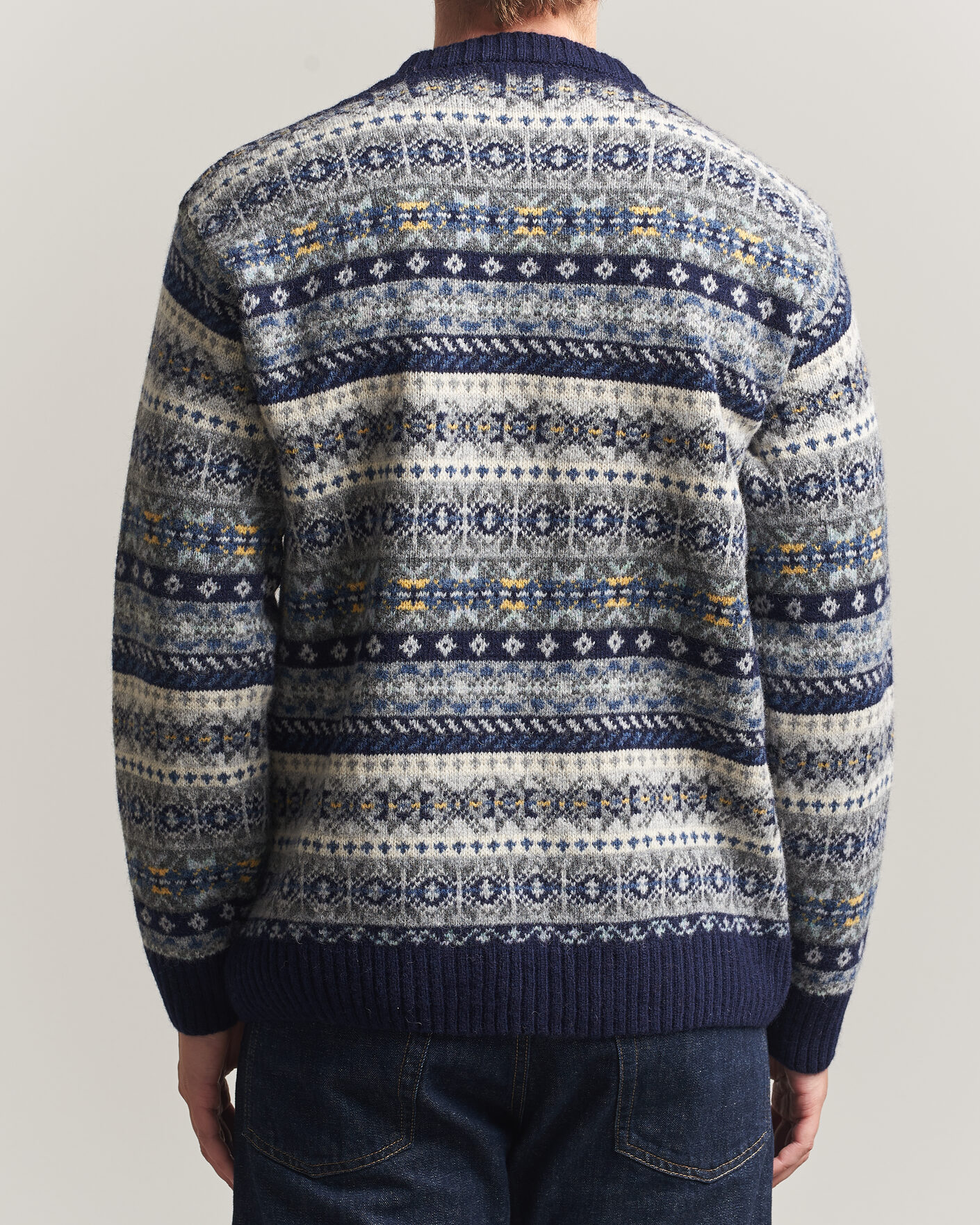 Herre | Gensere | Harley Of Scotland | Supersoft 2ply Lambswool Fairisle Crew Navy