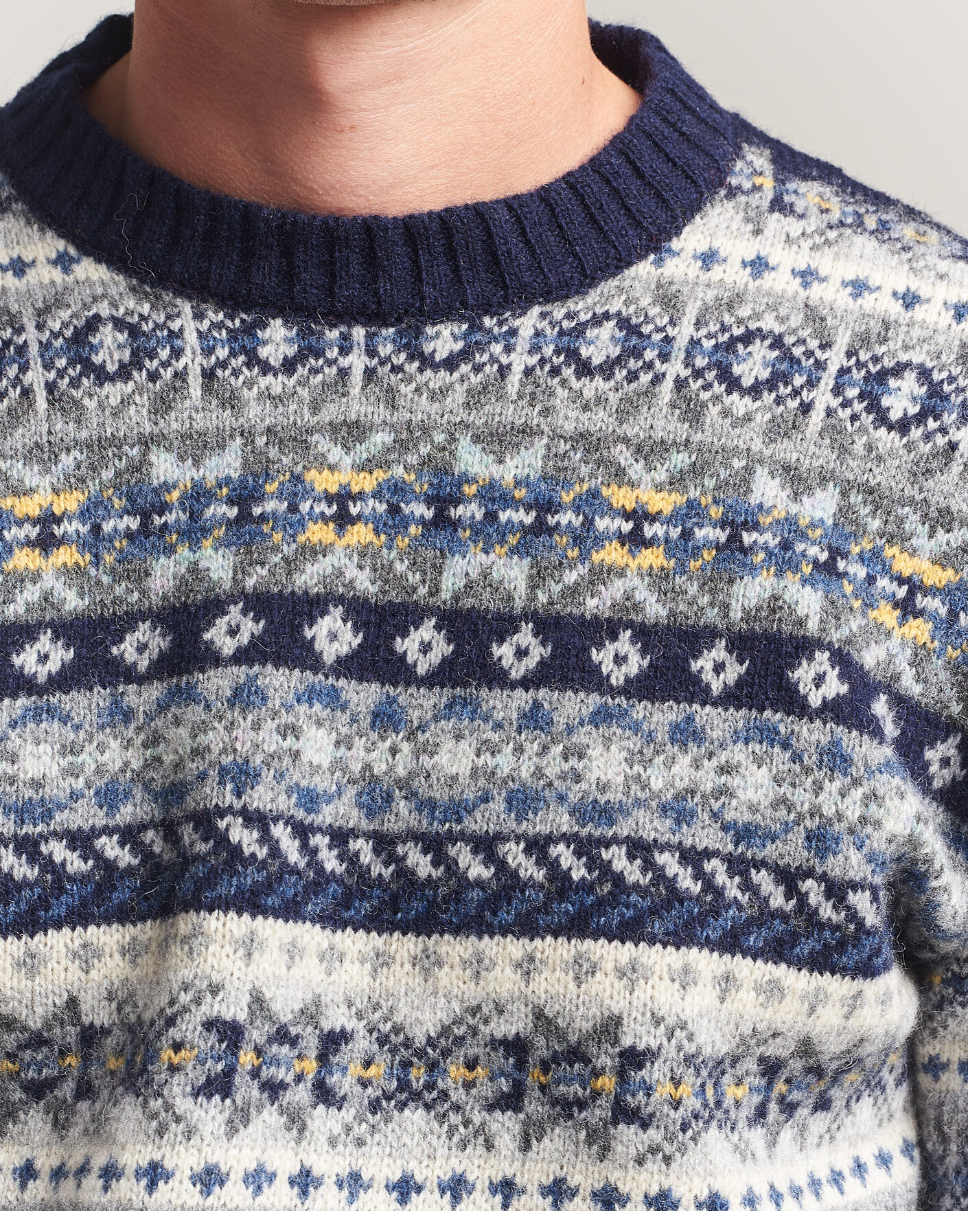 Herre | Gensere | Harley Of Scotland | Supersoft 2ply Lambswool Fairisle Crew Navy