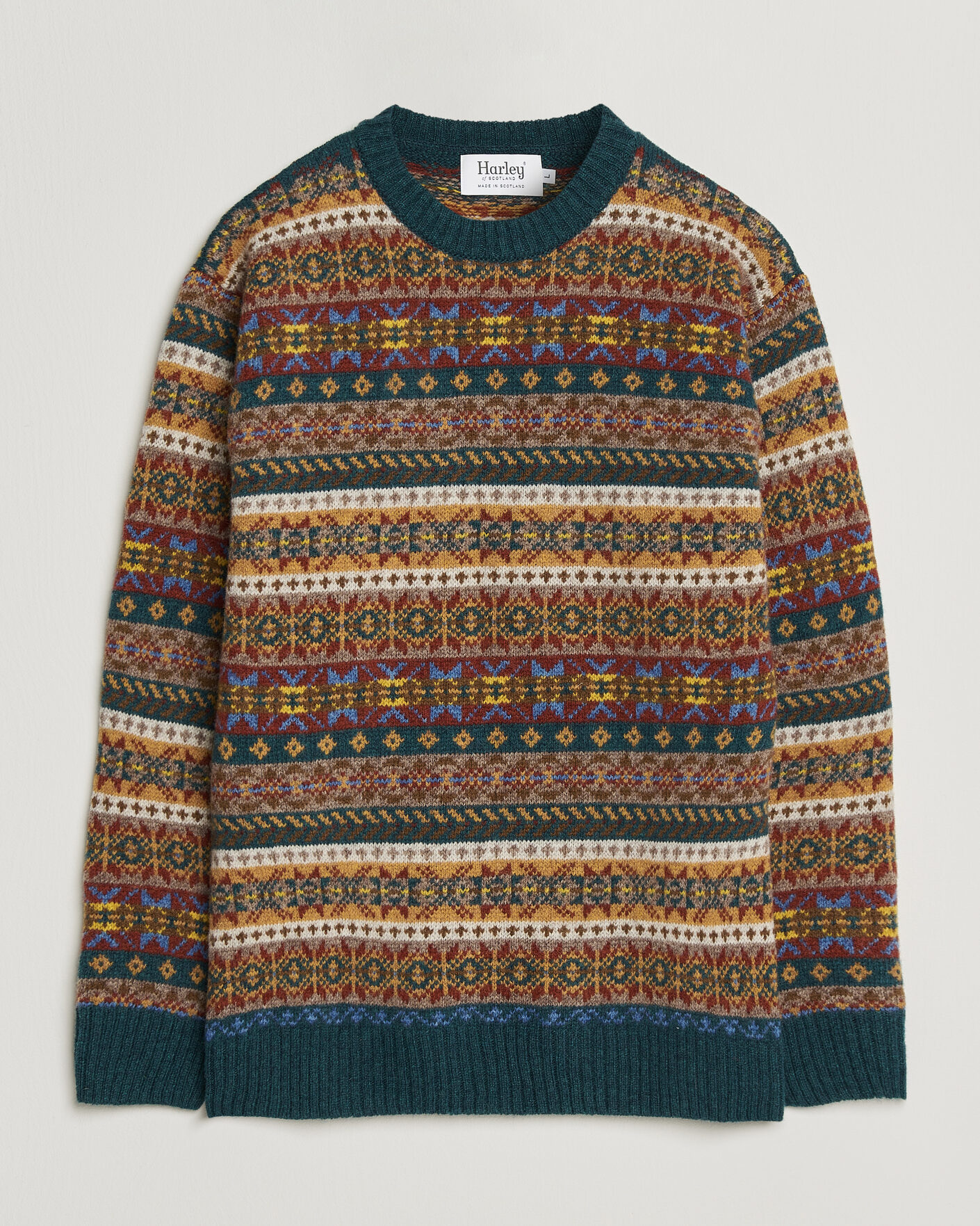 Herre | Gensere | Harley Of Scotland | Supersoft 2ply Lambswool Fairisle Crew Tempest