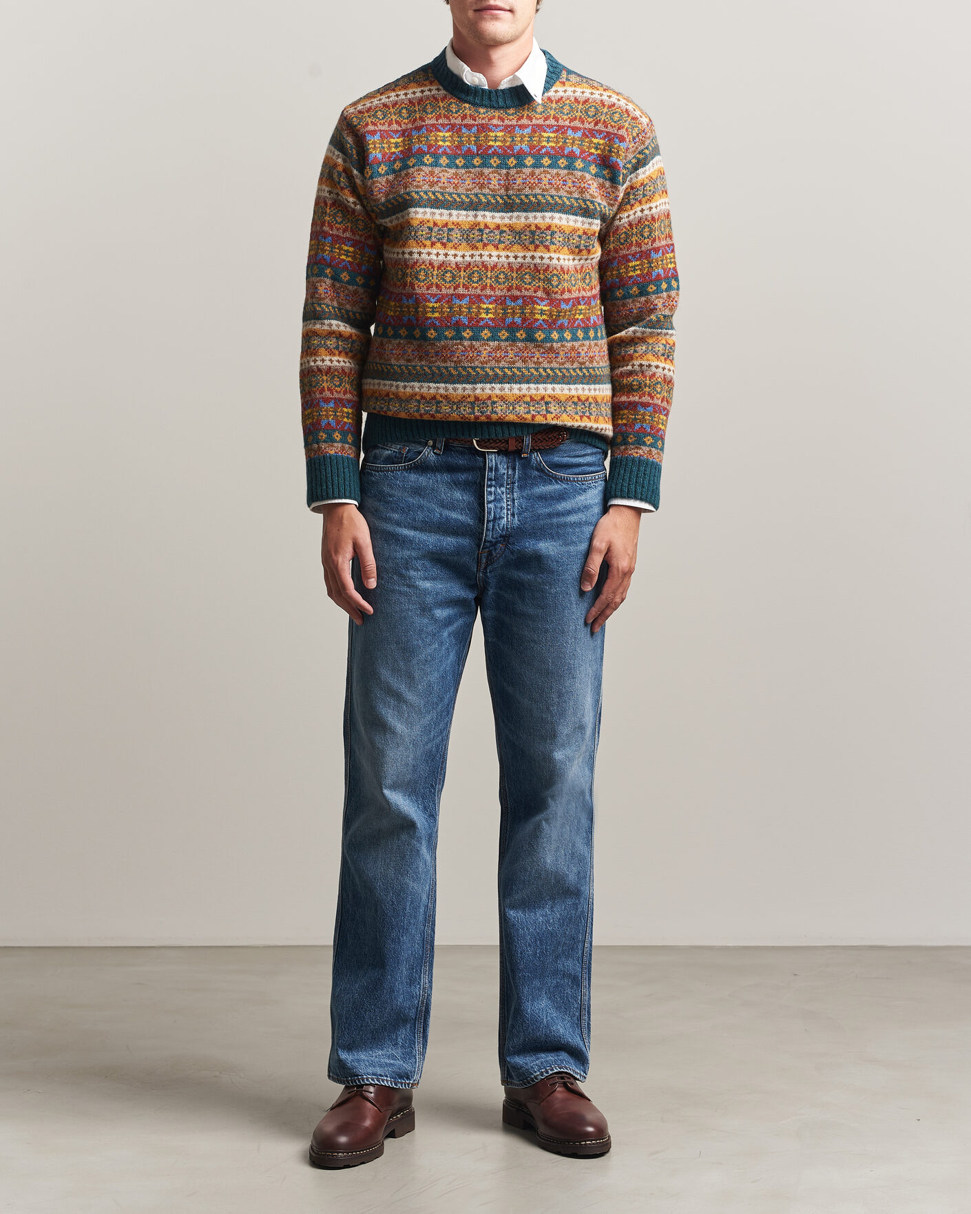 Herre | Gensere | Harley Of Scotland | Supersoft 2ply Lambswool Fairisle Crew Tempest