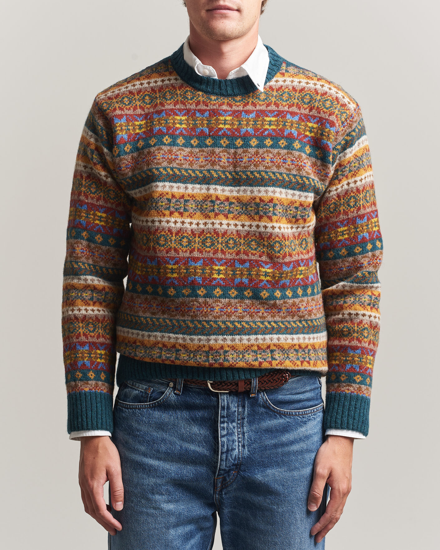 Herre | Gensere | Harley Of Scotland | Supersoft 2ply Lambswool Fairisle Crew Tempest