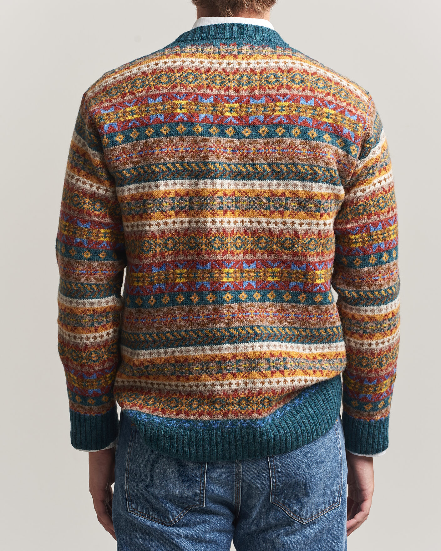 Herre | Gensere | Harley Of Scotland | Supersoft 2ply Lambswool Fairisle Crew Tempest