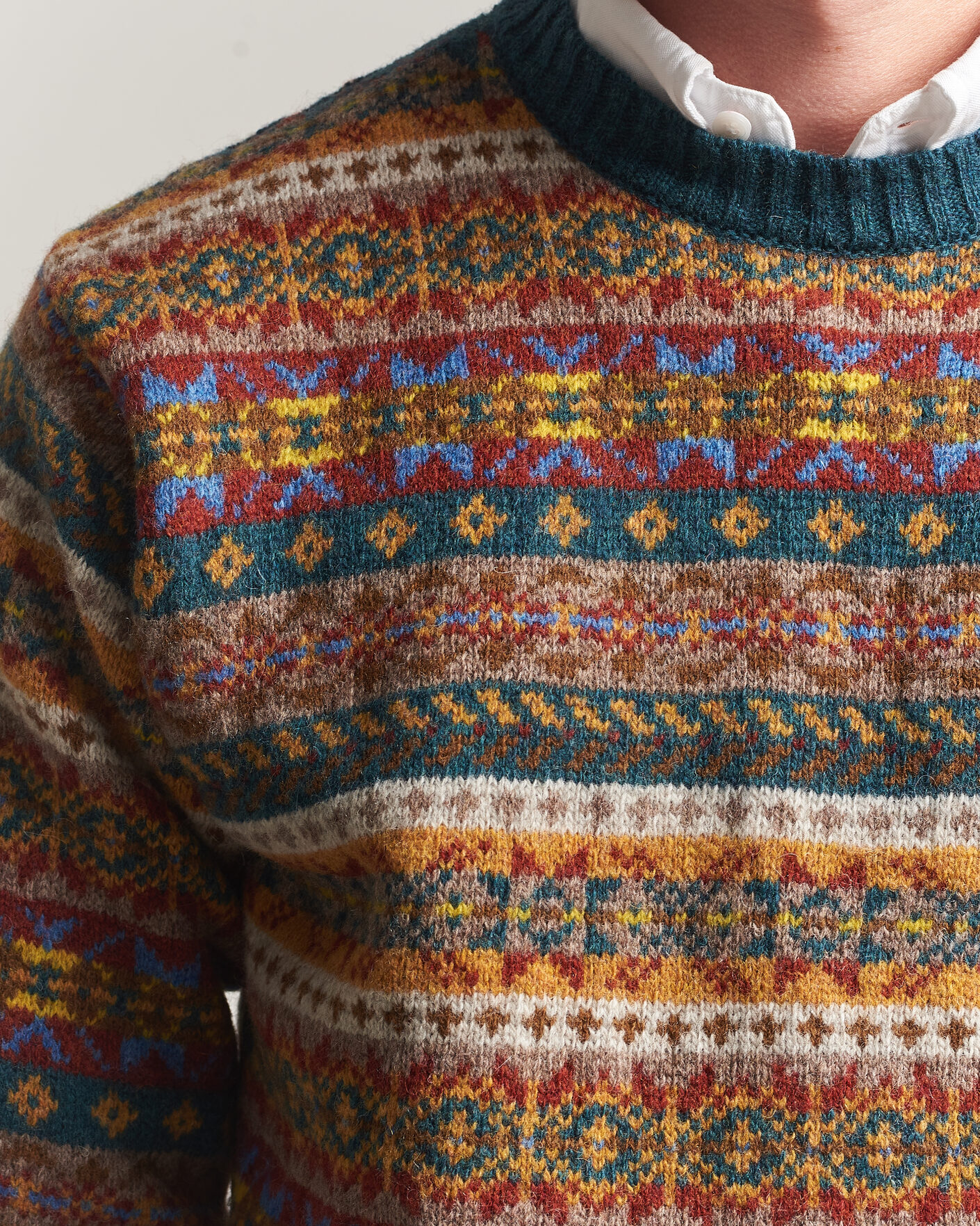 Herre | Gensere | Harley Of Scotland | Supersoft 2ply Lambswool Fairisle Crew Tempest